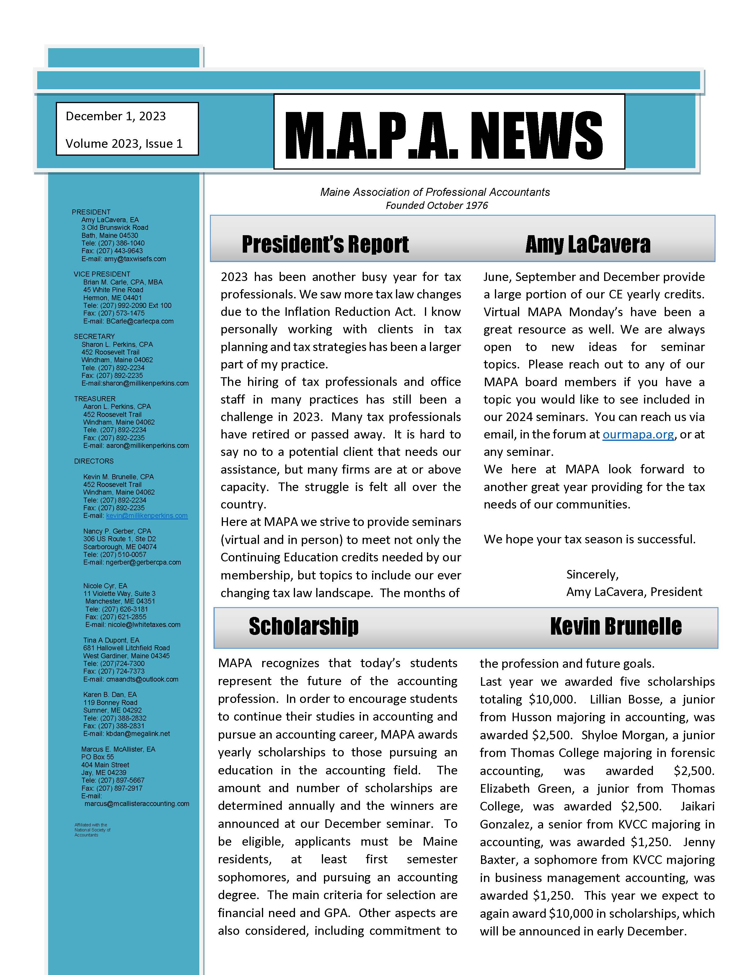 2021 Newsletter Page 1