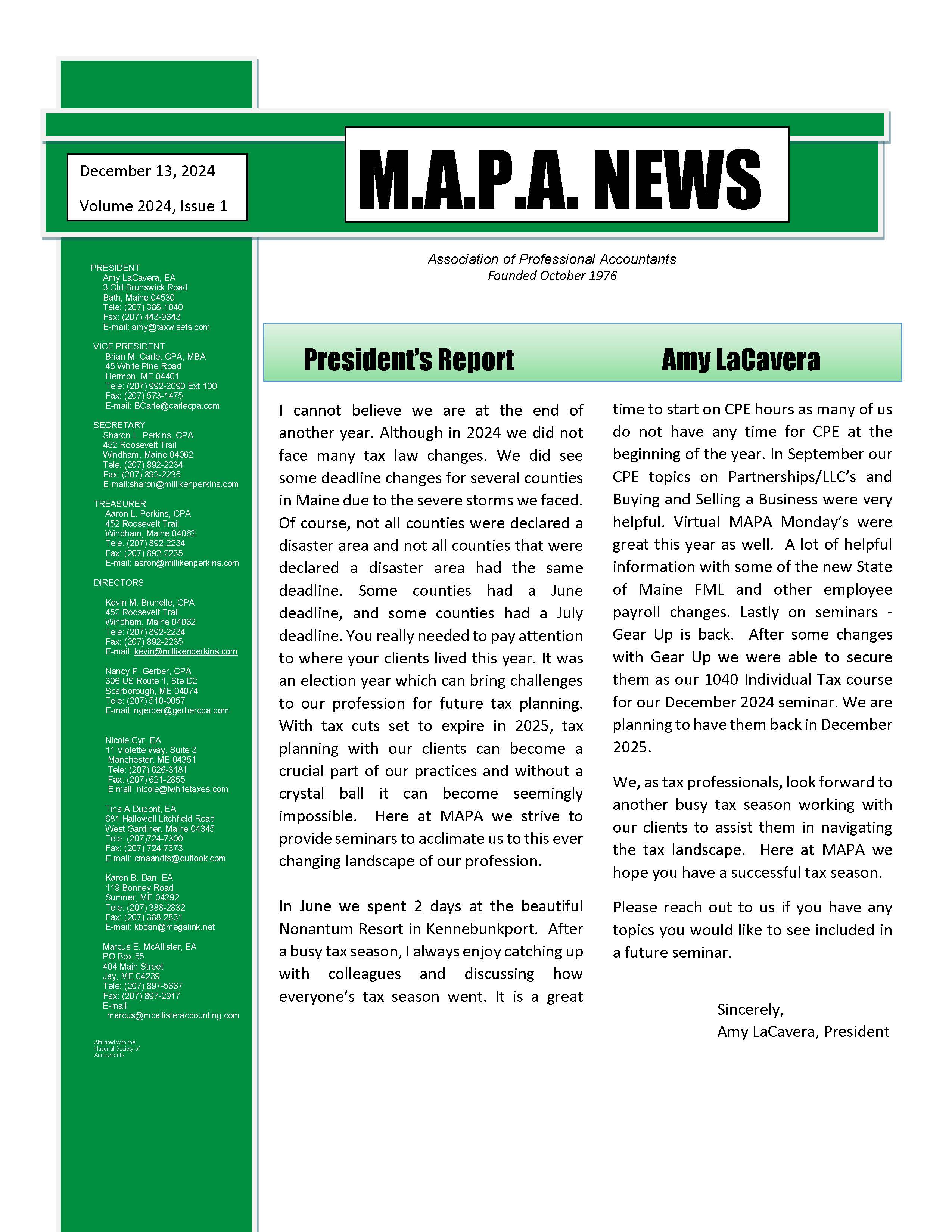 2021 Newsletter Page 1